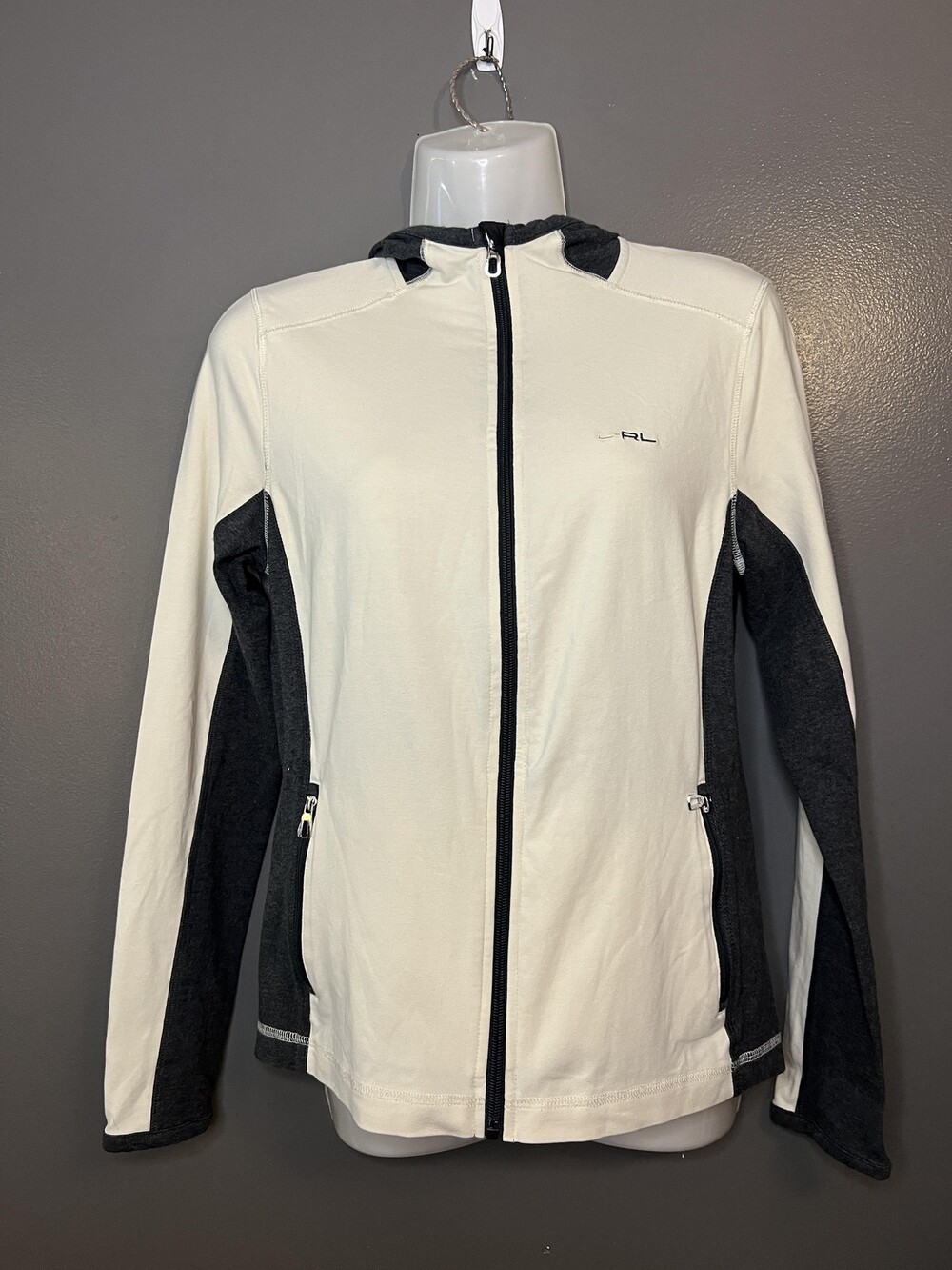 Lauren Ralph Lauren Jacket Womens Small White Gray Hooded Full Zip Activewear